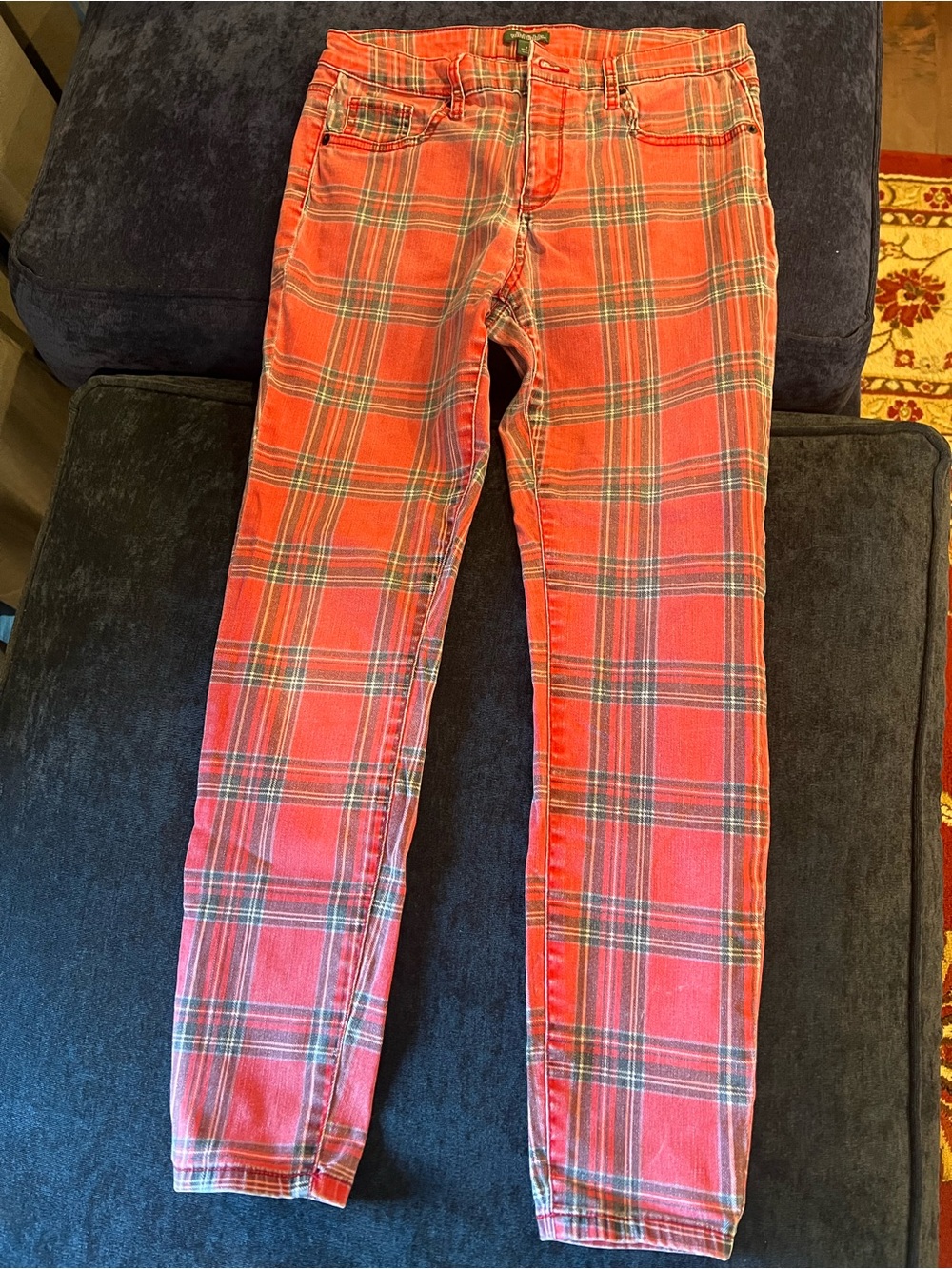 Wild Fable Faded Red Plaid High Rise Skinny Jeans Size 6 Ankle Faded Denim